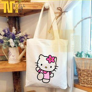 Hello Kitty Kawaii Canvas White Tote Bag